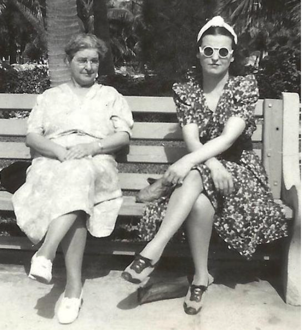 aunt margaret and her mother sitting on a bench
